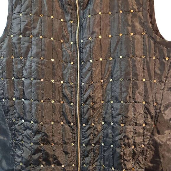 Chico's full zip vest black quilted sequin size 0 small 4 - Picture 2 of 7